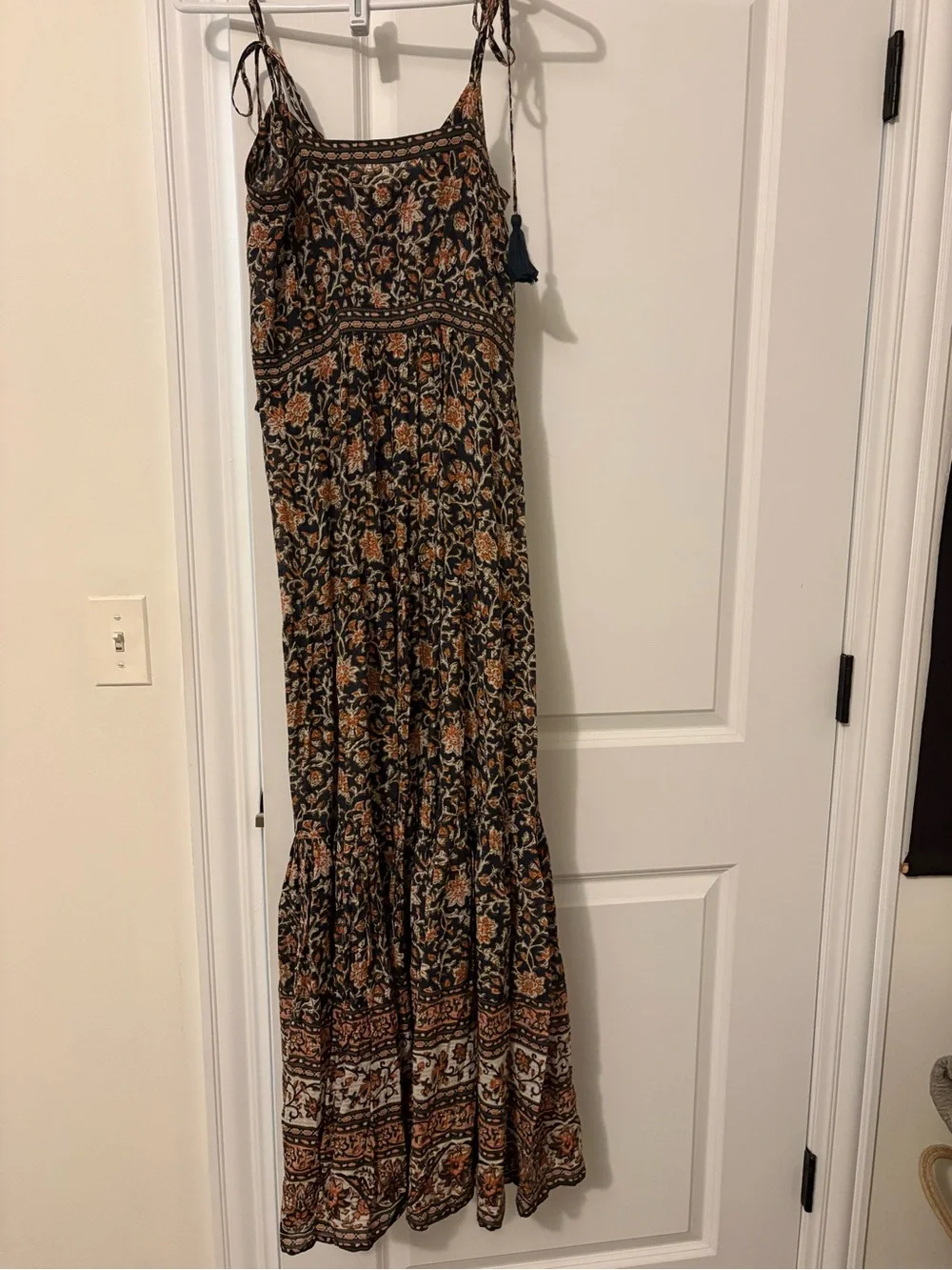 Veronica Beard Black & Brown Floral Maxi Dress with Tie Straps - Picture 5 of 6